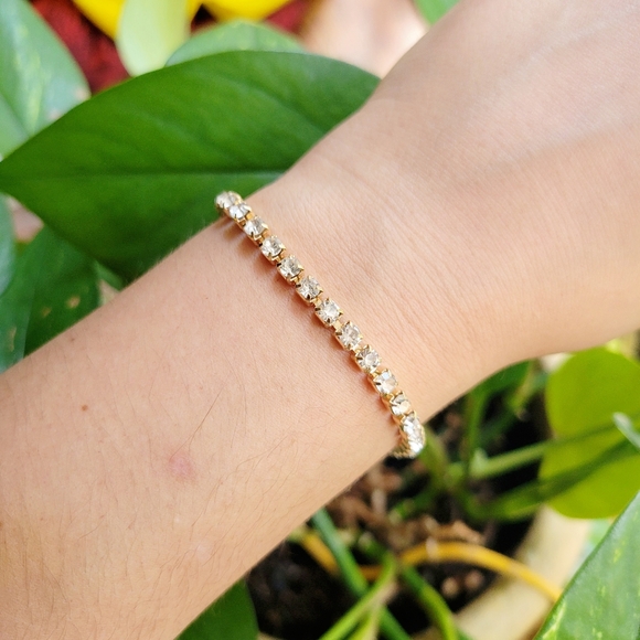 Classic Gold Dainty Rhinestone Bracelet - Picture 3 of 11